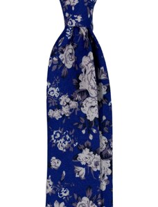 Kolem Krku Královsky modrá bavlněná kravata s květy