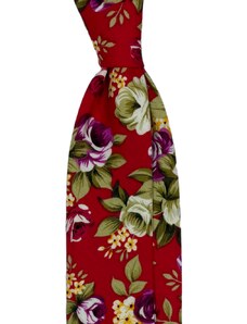 Kolem Krku Červená bavlněná kravata s květy