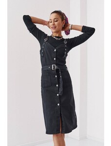 FASARDI Černé džínové šaty s nastavitelnými ramínky