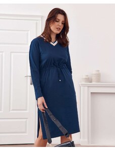 FASARDI Šaty Plus Size se zavazováním v pase v tmavě modré barvě