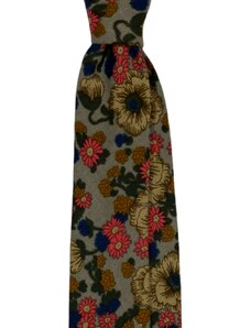 Kolem Krku Tmavě šedivá bavlněná kravata s květy