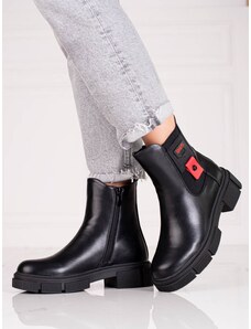 PK Moderní dámské černé kotníčkové boty na plochém podpatku