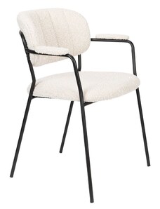 White Label Bílá látková jídelní židle WLL Jolien s područkami