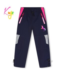 Dívčí zateplené šusťákové kalhoty KUGO DK7128 - tm.modre, růžový pas