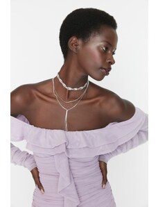 Trendyol Lilac Volánkové Detailní večerní šaty