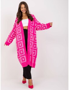 RUE PARIS NEONOVĚ RŮŽOVÝ DLOUHÝ OVERSIZED KARDIGAN -FLUO PINK Tmavě růžová