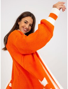 Fashionhunters Oranžový dlouhý kardigan s kapsami RUE PARIS