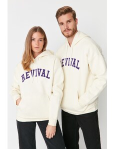 Trendyol Stone Unisex Oversize/Wide-Fit Hooded Text Printed Sweatshirt