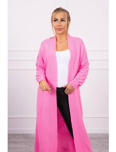 MladaModa Dlouhý kardiganový svetr s netopýřími rukávy model 2020-9 jasný růžový