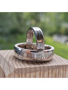CoinRingsCZ STŘÍBRNÝ PRSTEN "VYZNÁNÍ" - zakázková výroba, unikátní elegantní prsten na míru, stříbrný prsten z amerického "Barber" půldolaru, snubní i zásnubní prsten pro ženy a muže, úprava velikosti prstenu