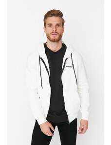 Trendyol White Men's Regular Cut Hooded Slogan Printed Sweatshirt