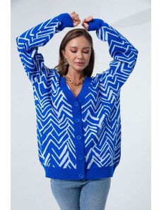 Lafaba Women's Sax Zigzag Pattern Sweater Cardigan