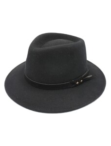 Cestovní voděodolný klobouk vlněný od Fiebig - černý s koženou stuhou - širák