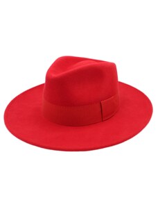 Dámský klobouk vlněný od Fiebig s širší krempou - červený s červenou stuhou