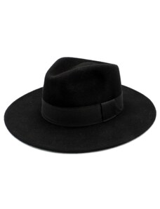 Dámský klobouk Fedora vlněný od Fiebig s širší krempou - černý s černou stuhou