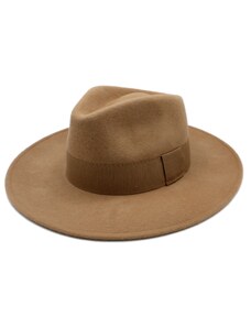 Dámský klobouk Fedora vlněný od Fiebig s širší krempou - béžový s béžovou stuhou