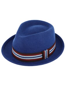 Trilby klobouk vlněný Fiebig - modrý s rypsovou stuhou