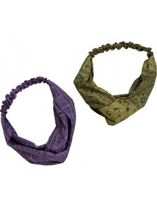 URBAN CLASSICS Bandana Print Headband 2-Pack - lilac/olive