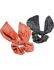 URBAN CLASSICS Bandana Print Scrunchies With XXL Bow 2-Pack - orange/black
