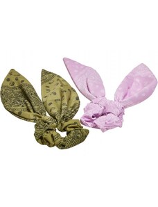 URBAN CLASSICS Bandana Print Scrunchies With XXL Bow 2-Pack - khaki/lightlilac