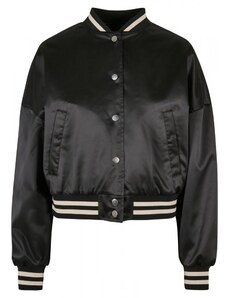 URBAN CLASSICS Ladies Short Oversized Satin College Jacket - black