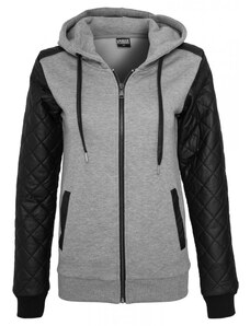 URBAN CLASSICS Ladies Diamond Synthetic Leather Sleeve Zip Hoody