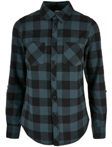 URBAN CLASSICS Ladies Turnup Checked Flanell Shirt - jasper/black