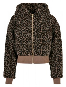 URBAN CLASSICS Ladies Short Oversized AOP Sherpa Jacket - darktaupeleo