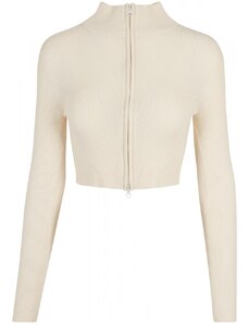 URBAN CLASSICS Ladies Cropped Rib Knit Zip Cardigan - whitesand