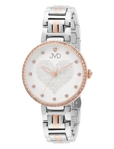 JVD Dámské srdíčkové stříbrno-růžové náramkové hodinky JVD JG1032.3