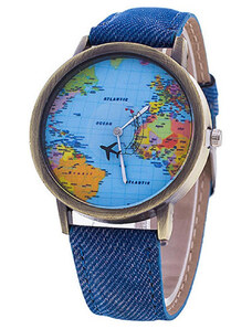 ALTRO Ručičkové hodinky s mapou světa modré BLU-6003