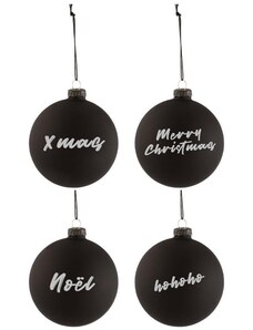 Set čtyř černých skleněných vánočních ozdob J-Line Hitam 10 cm