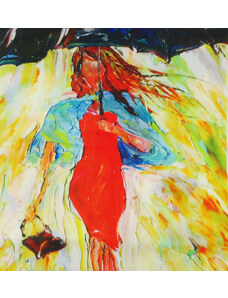 Bavlissimo Šála bavlněná 180 x 70 cm Žena s kabelkou a dešníkem