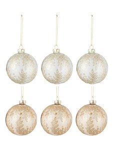 Set šesti bílých/zlatých skleněných vánočních ozdob J-Line Nylah 8,5 cm