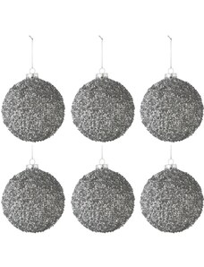 Set šesti stříbrných skleněných vánočních ozdob J-Line Pia 8,5 cm