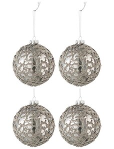 Set čtyř stříbrných skleněných vánočních ozdob J-Line Spark 10,5 cm