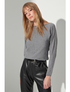 Trendyol šedý pletený svetr s netopýřím rukávem