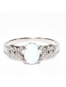 Rafity Stříbrný prsten s bílým opálem a zirkony