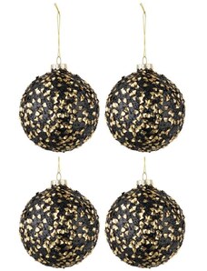 Set čtyř skleněných zlato černých vánočních ozdob J-Line Opala 11 cm