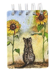 Kroužkový notýsek s kočkou a slunečnicemi