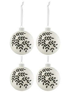 Set čtyř bílých skleněných vánočních ozdob J-Line Amalas 10 cm