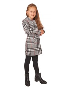 Butik Dívčí kabát šedý károvaný