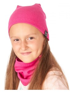 MIMI Dívčí čepice s nákrčníkem - sytě růžová