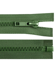 Zip kostěný dělitelný 65 cm khaki zelený