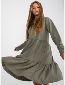 Fashionhunters Khaki rozevláté mikinové šaty s FRESH MADE volánem