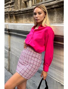 Trend Alaçatı Stili Women's Pink Minimal Patterned Zipper Back Chanel Mini Skirt