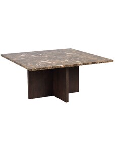 Hnědý mramorový konferenční stolek ROWICO BROOKSVILLE 90 x 90 cm s hnědou podnoží