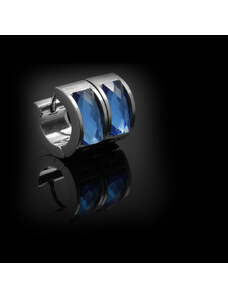 Náušnice ocelové kruhy s modrým krystalem | DG Šperky