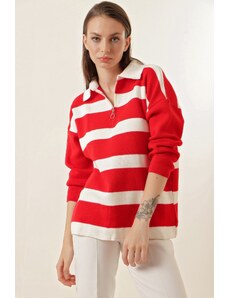 Bigdart 4512 Striped Oversized Sweater - Red