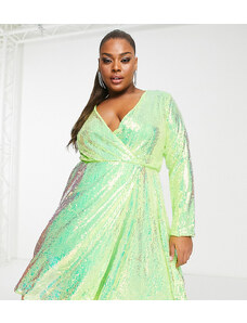 Collective the Label Curve exclusive sequin wrap mini dress in iridescent lime-Green